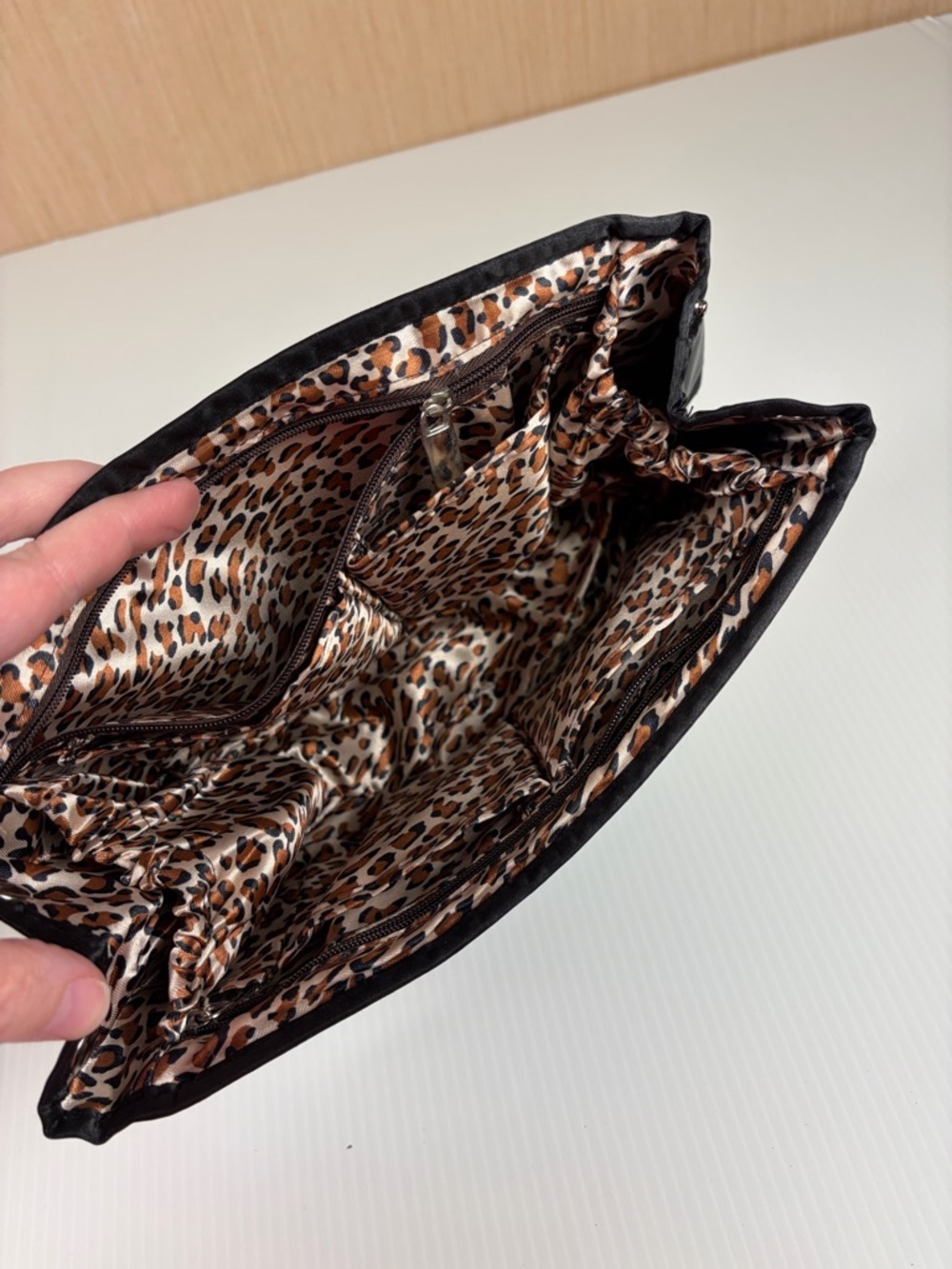 Black Purse Organizer Insert Multi Pocket Handbag Liner Leopard Interior